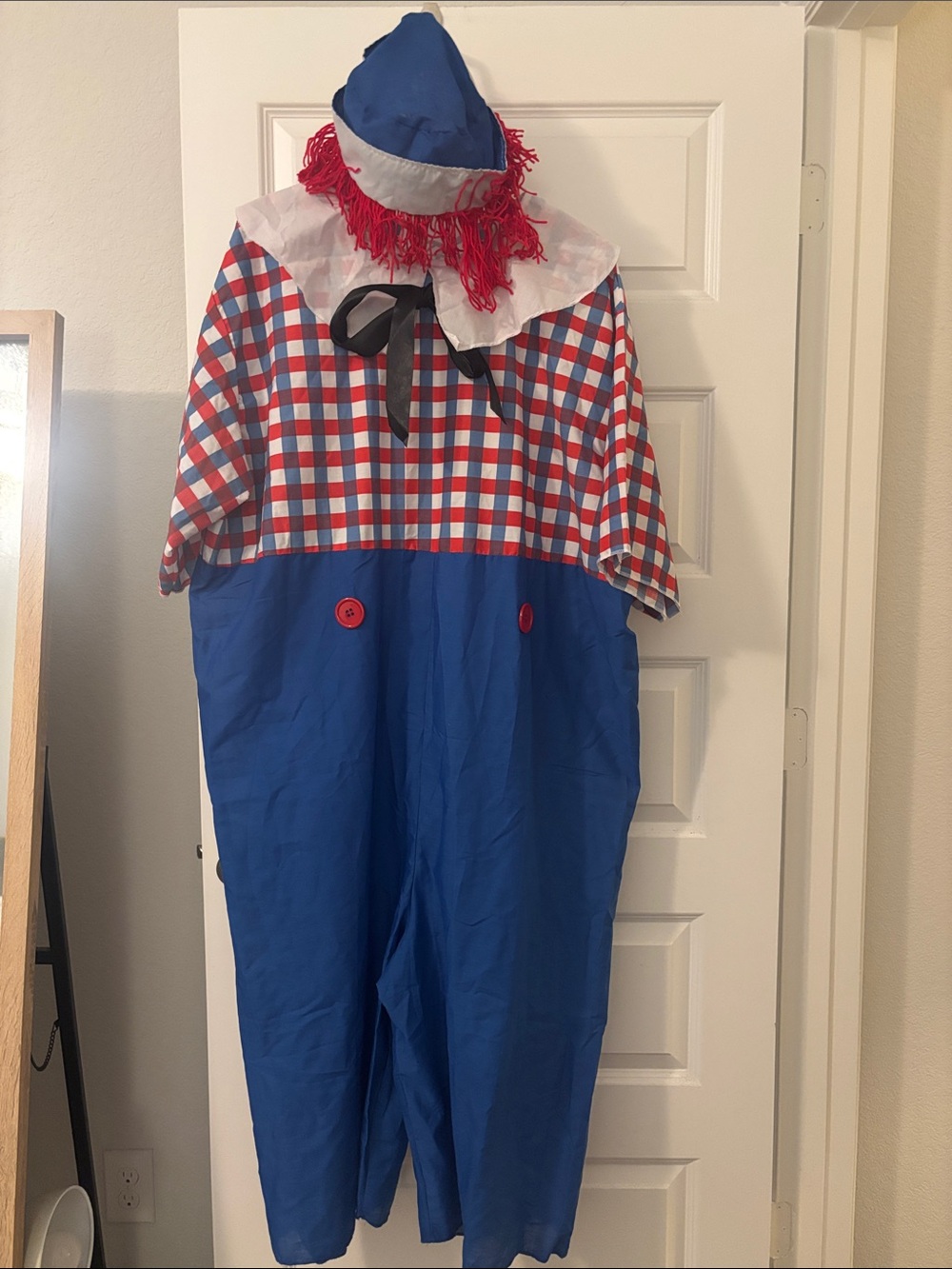 VTG Raggedy Andy Costume Men’s Plus Size Fits to SZ 48 Jumpsuit Hat Socks 90s